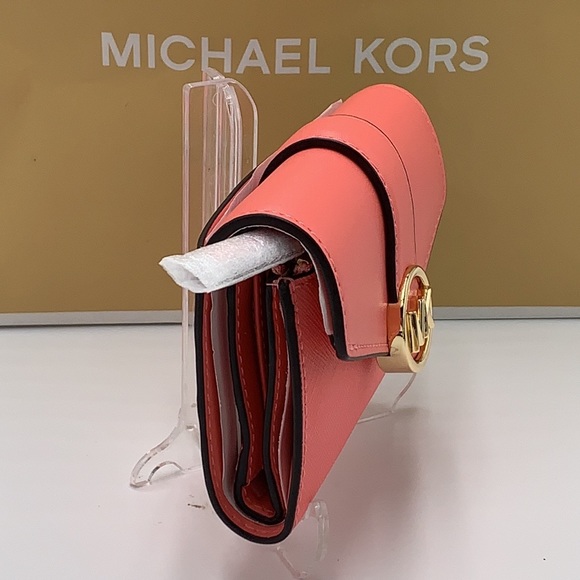 NWT MICHAEL KORS CARMEN MEDIUM FLAP BIFOLD WALLET GRAPEFRUIT COLOR - Picture 7 of 16